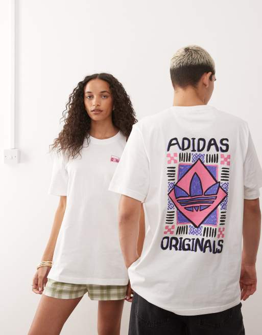 adidas Originals – Biały T-shirt z grafiką z napisem w stylu lat 80.