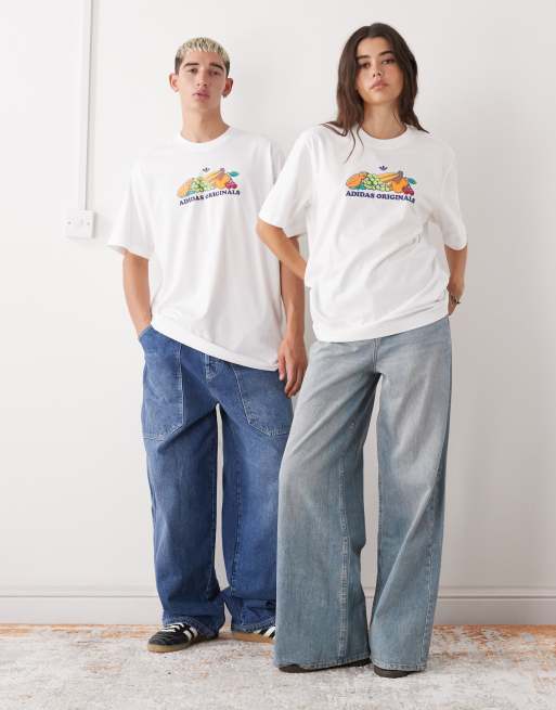 adidas Originals – Biały T-shirt z grafiką z owocami