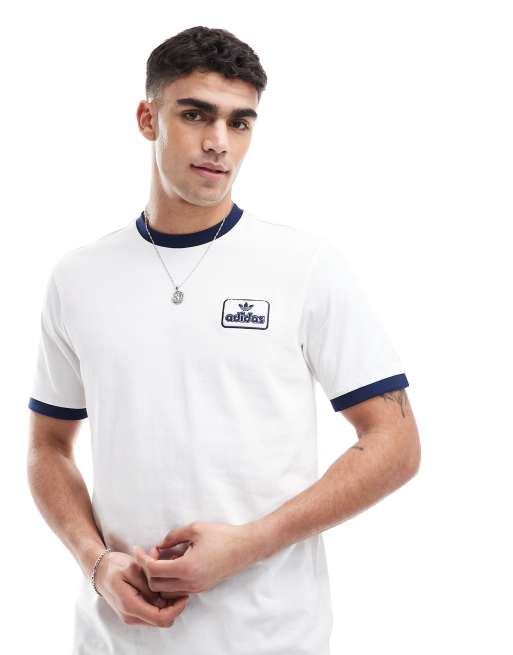 adidas Originals – Biały T-shirt z lamówkami