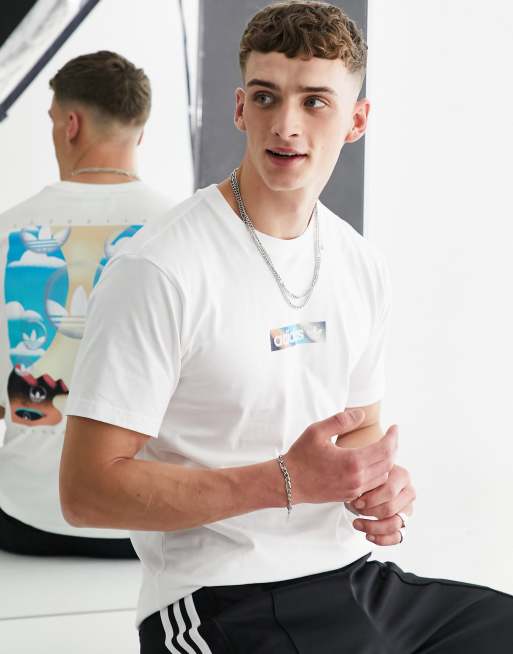 adidas Originals – Biały T-shirt z logo z letnim motywem