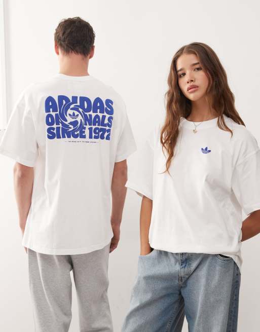 adidas Originals – Biały T-shirt z nadrukiem w spiralny wzór z tyłu