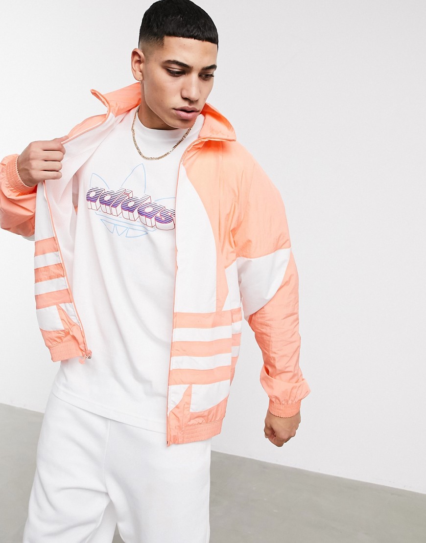 Adidas Originals big trefoil track jacket in coral-Pink