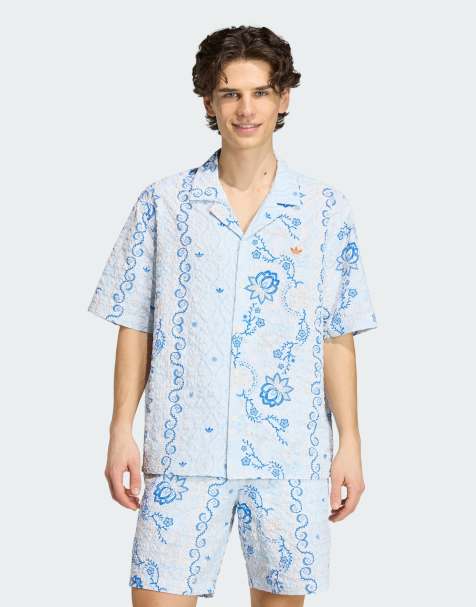 adidas Originals - Blå resort-skjorte i seersucker med print - view 1