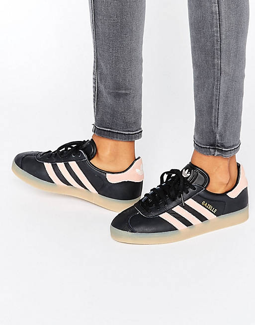 adidas Originals Black And Pink Gazelle Sneakers With Gum Sole