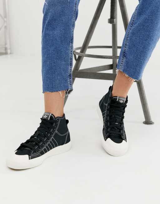 Reageer Sicilië Landelijk adidas Originals black high top Nizza sneakers | ASOS