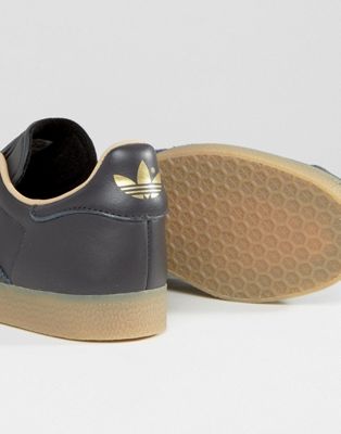 adidas gazelle black leather gum sole