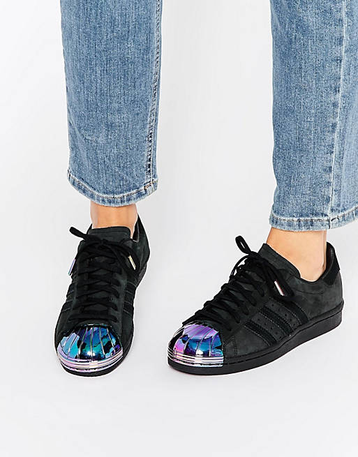 adidas Originals Black Superstar Sneakers With Holographic Metal Toe Cap