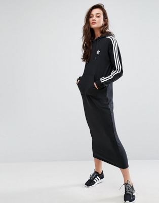adidas Originals Black Three Stripe Hoodie Maxi Dress | ASOS