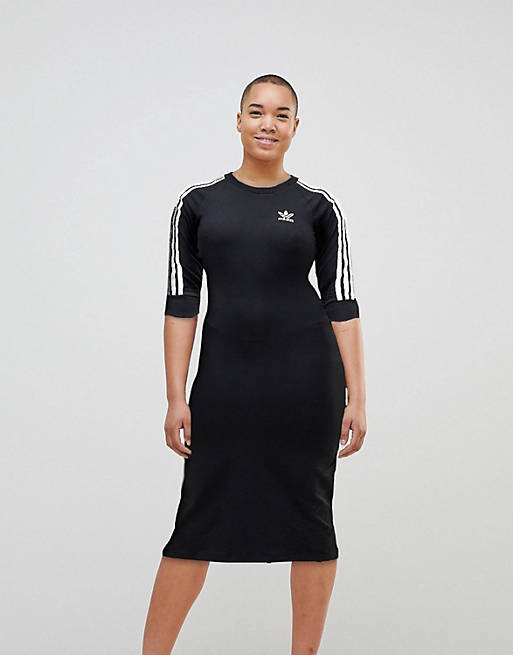 Adidas Originals black three stripe midi dress