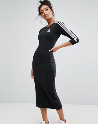 Adidas Originals black three stripe midi dress | ASOS