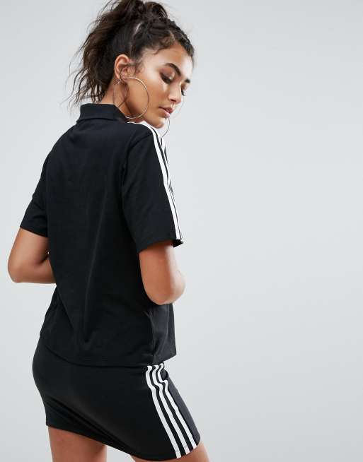 adidas Originals Black Three Stripe Polo Neck T Shirt