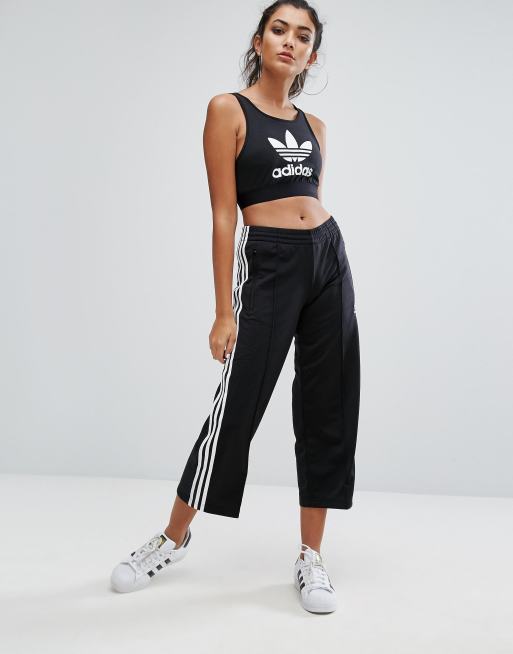 adidas Originals Black Three Stripe Wide Leg Pants