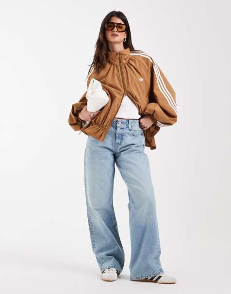 adidas Originals Blousy Oversized Firebird track top in brown desert exclusive to asos - view 1