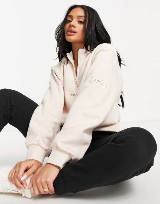 adidas Originals – Bluza dresowa w kolorze złamanej bieli z zamkiem pod szyją i logo