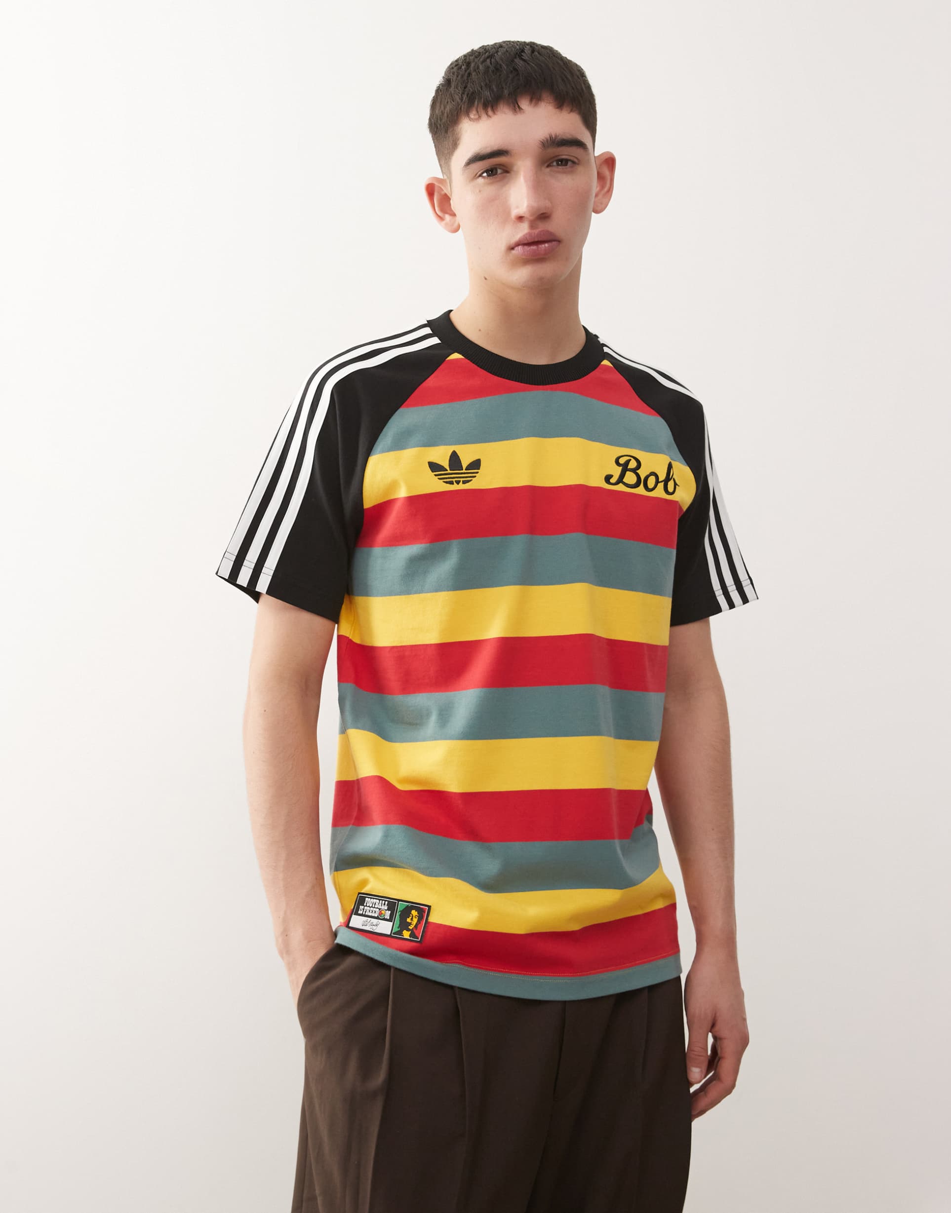 adidas originals bob marley striped t-shirt in multi