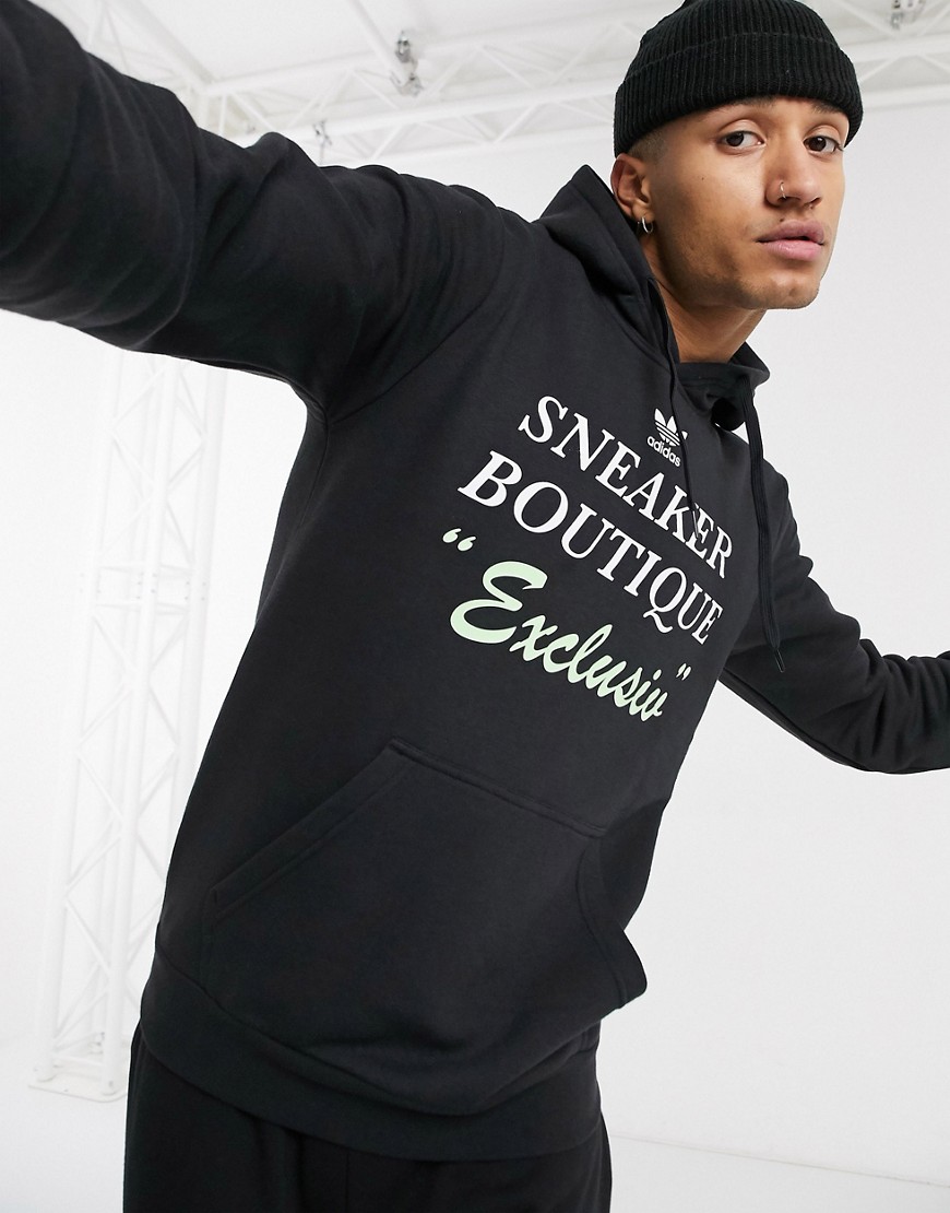 Adidas Originals bodega hoodie with sneaker boutique print in black