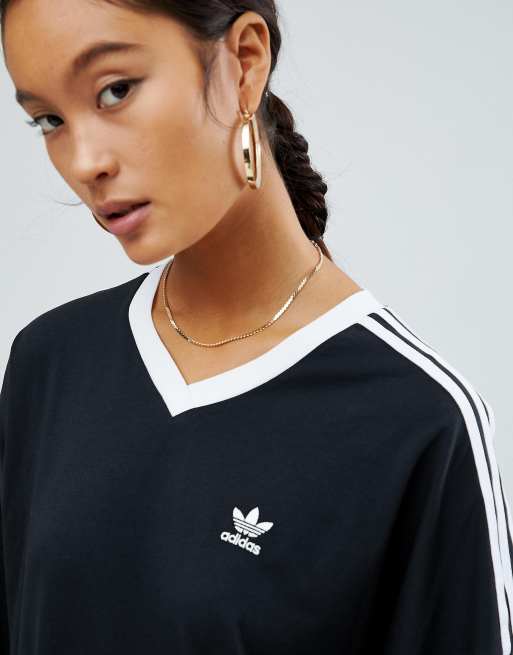 adidas Originals Bold Age v neck three stripe t shirt