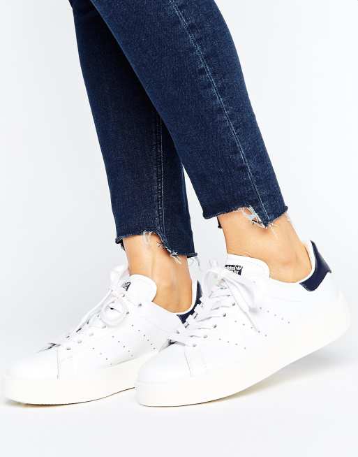 Adidas originals white clearance stan smith bold sneakers