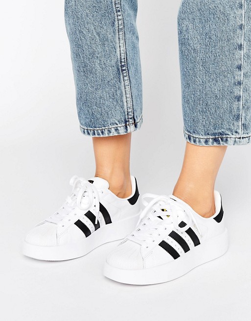 adidas Originals Bold Double Sole White And Black Superstar Trainers