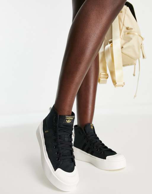 adidas Originals Bonega Nizza mid platform trainers in black | ASOS