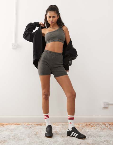 adidas Originals booty shorts in washed black rib - view 1