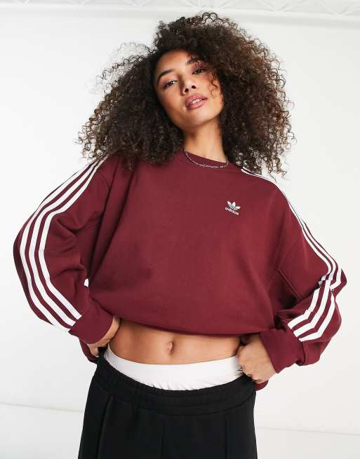 adidas Originals – Bordowa bluza oversize z trzema paskami