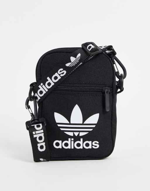 adidas Originals - Borsa a tracolla nera con logo con trifoglio