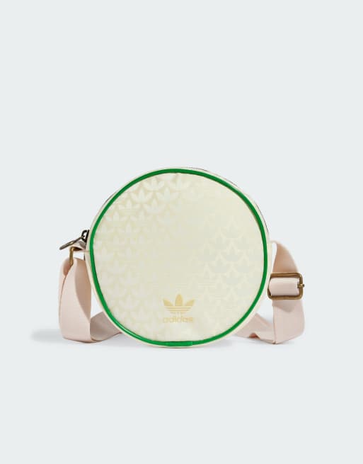 adidas Originals - Borsa rotonda bianca jacquard con trifoglio