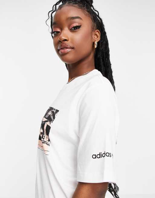 Adidas originals white boyfriend fit t-shirt hotsell