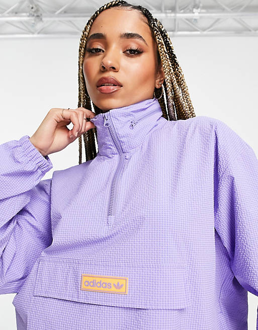 adidas Originals boyfriend quarter zip jacket in purple