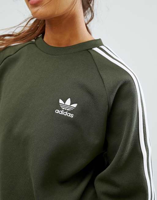 adidas Originals Boyfriend Sweatshirt in Khaki mit drei Streifen ASOS