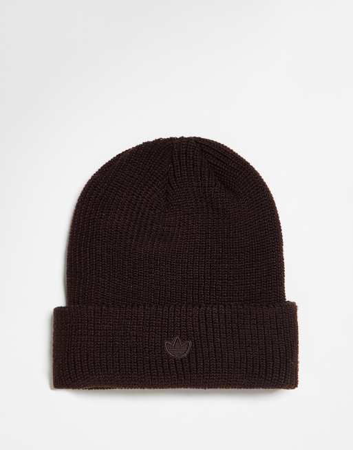 adidas Originals – Brązowa prążkowana czapka beanie o angielskim splocie z brązowym logo