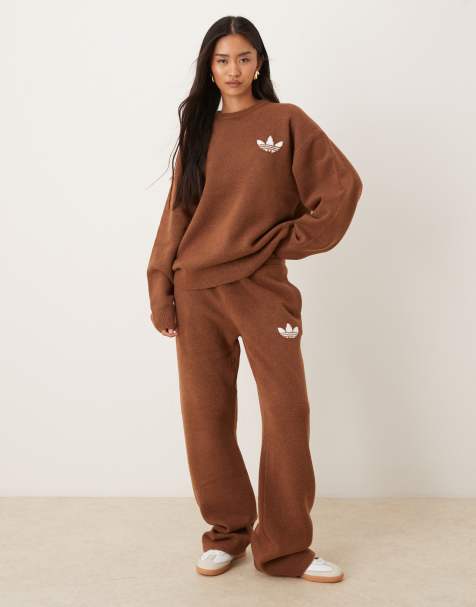adidas Originals – Brązowe dzianinowe spodnie dresowe z szerokimi nogawkami - view 1