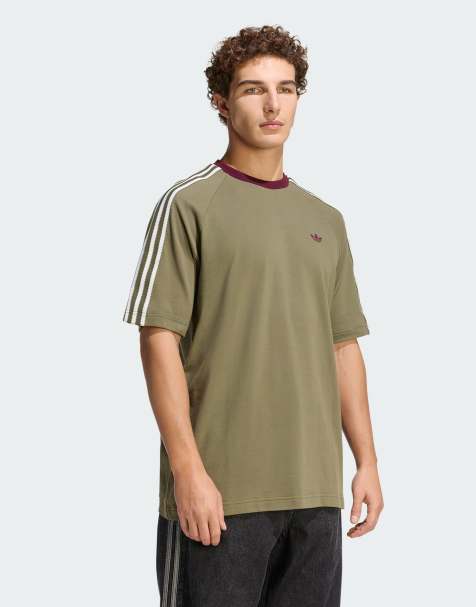 adidas Originals Britcore short sleeve ringer t-shirt in olive strata