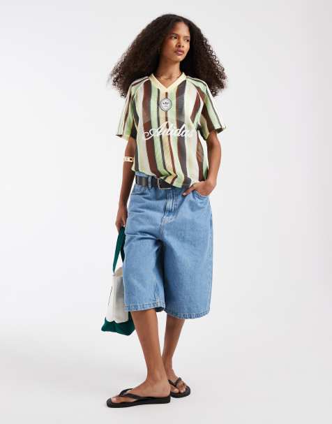 adidas Originals - Brun- og grønstribet fodboldtrøje i hæklet materiale - view 1
