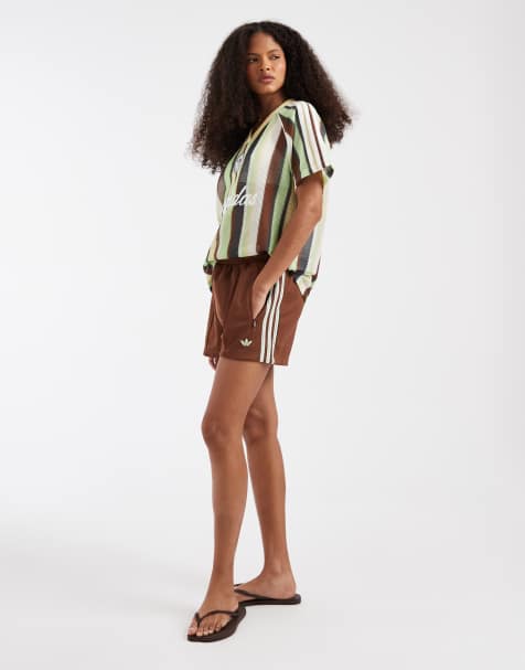 adidas Originals – Bruna, virkade shorts med 3 ränder - view 1
