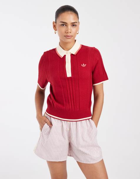 adidas Originals cable knit polo in red - view 1