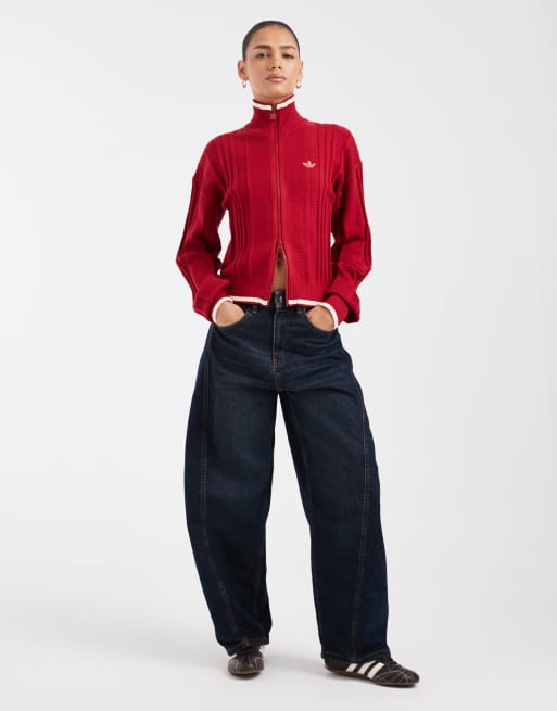 adidas Originals cable knit polo sweatshirt in red | ASOS