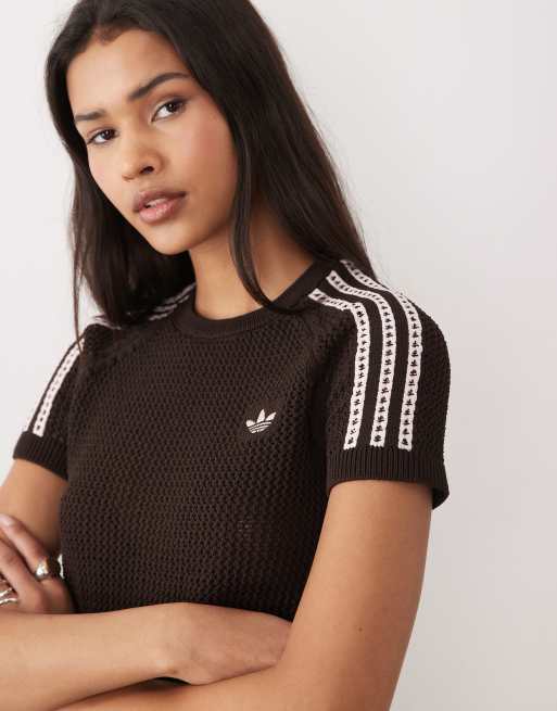 adidas Originals – Cali – T-Shirt aus Häkelstrick in Aurora Coffee, 3 von 4