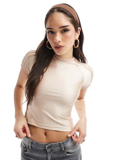 adidas Originals – Cali – T-Shirt in Ash Pearl mit 3 Streifen - view 1
