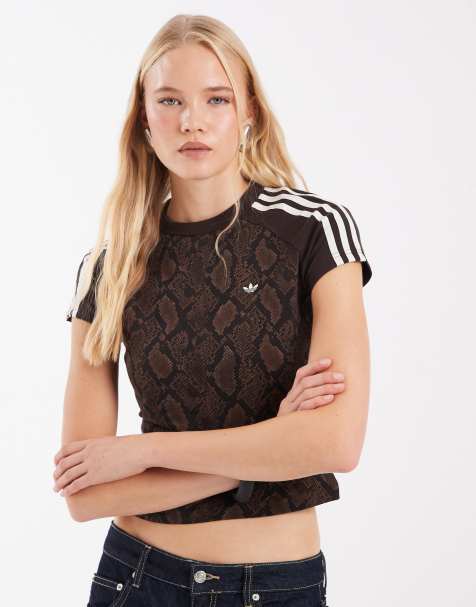 adidas Originals Cali T-shirt in dark brown snake print - view 1
