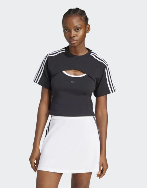 adidas Originals - Cali - T-shirt met uitsnijdingen in wit en zwart