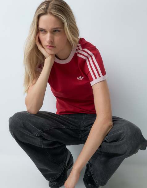 adidas Originals Cali three stripe t-shirt in red - view 1