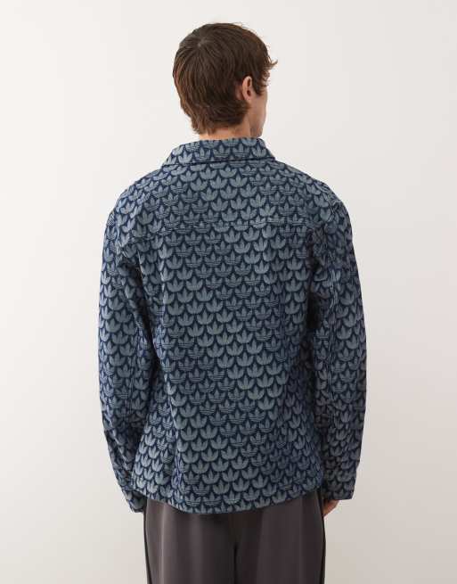 adidas Originals - Camicia in denim blu indaco con monogrammi, 3 di 5