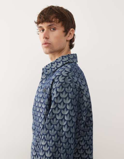 adidas Originals - Camicia in denim blu indaco con monogrammi, 4 di 5