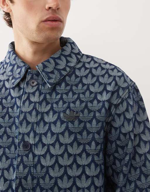 adidas Originals - Camicia in denim blu indaco con monogrammi, 5 di 5