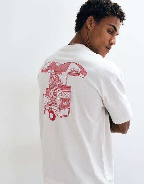 adidas Originals camiseta con estampado gráfico de carrito de comida en blanco - view 1