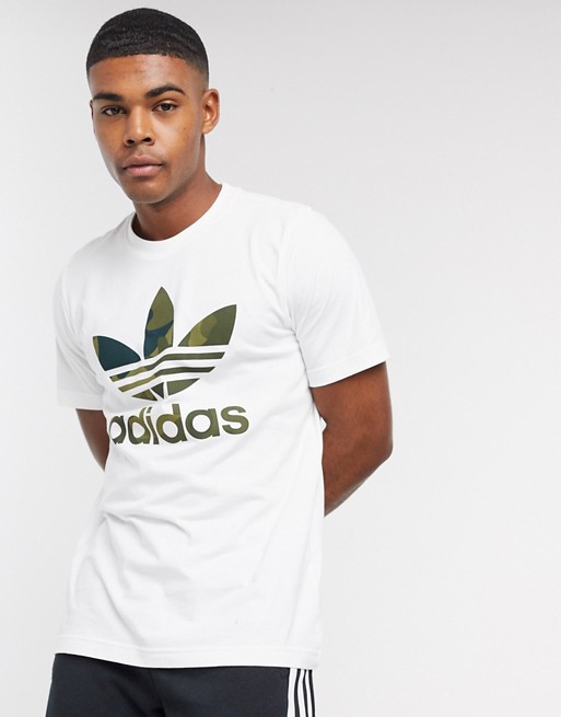 adidas Originals camo infill t-shirt in white & multicolour