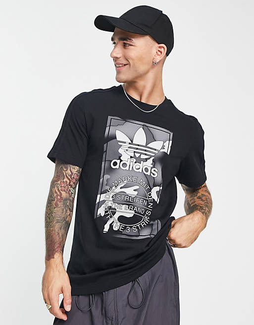 adidas Originals Camo Tong t-shirt in black | ASOS