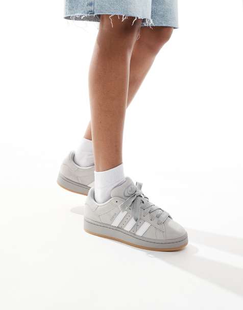 adidas Originals Campus 00's gum sole trainers in grey and white - view 1